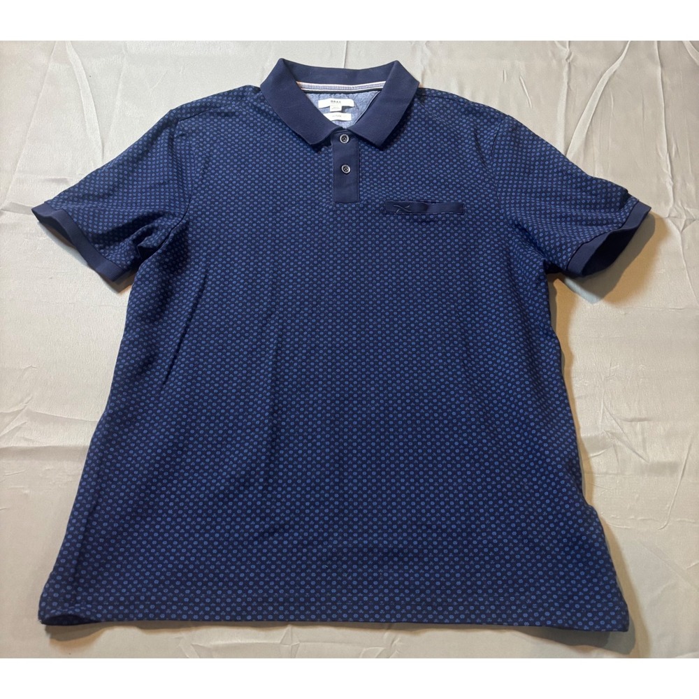 Brax Hi-Flex Mens Blue Geometric Dot Print Short Sleeve Polo Shirt Size L